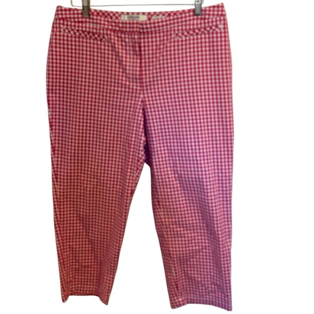 Liz Claiborne Jackie Pink and White Gingham Plaid Cropped Pants Size 14